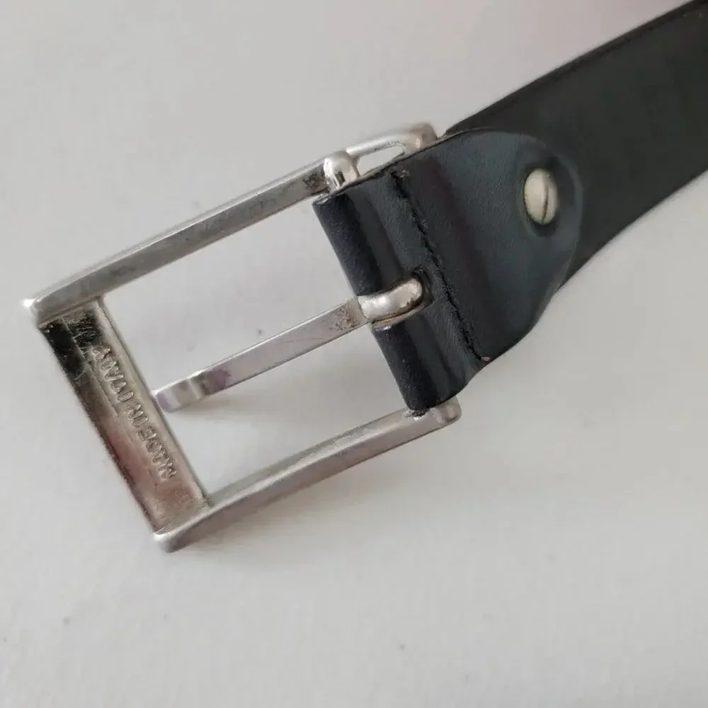 Genuine Italian Leather Belt Black Mens Size 32 Silver Buckle Classic 1.25 Inch